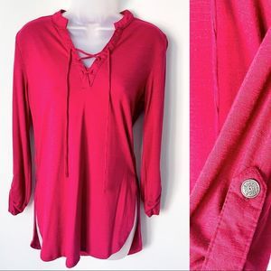 SELF ESTEEM | Burgundy Long Sleeve Tee With Button